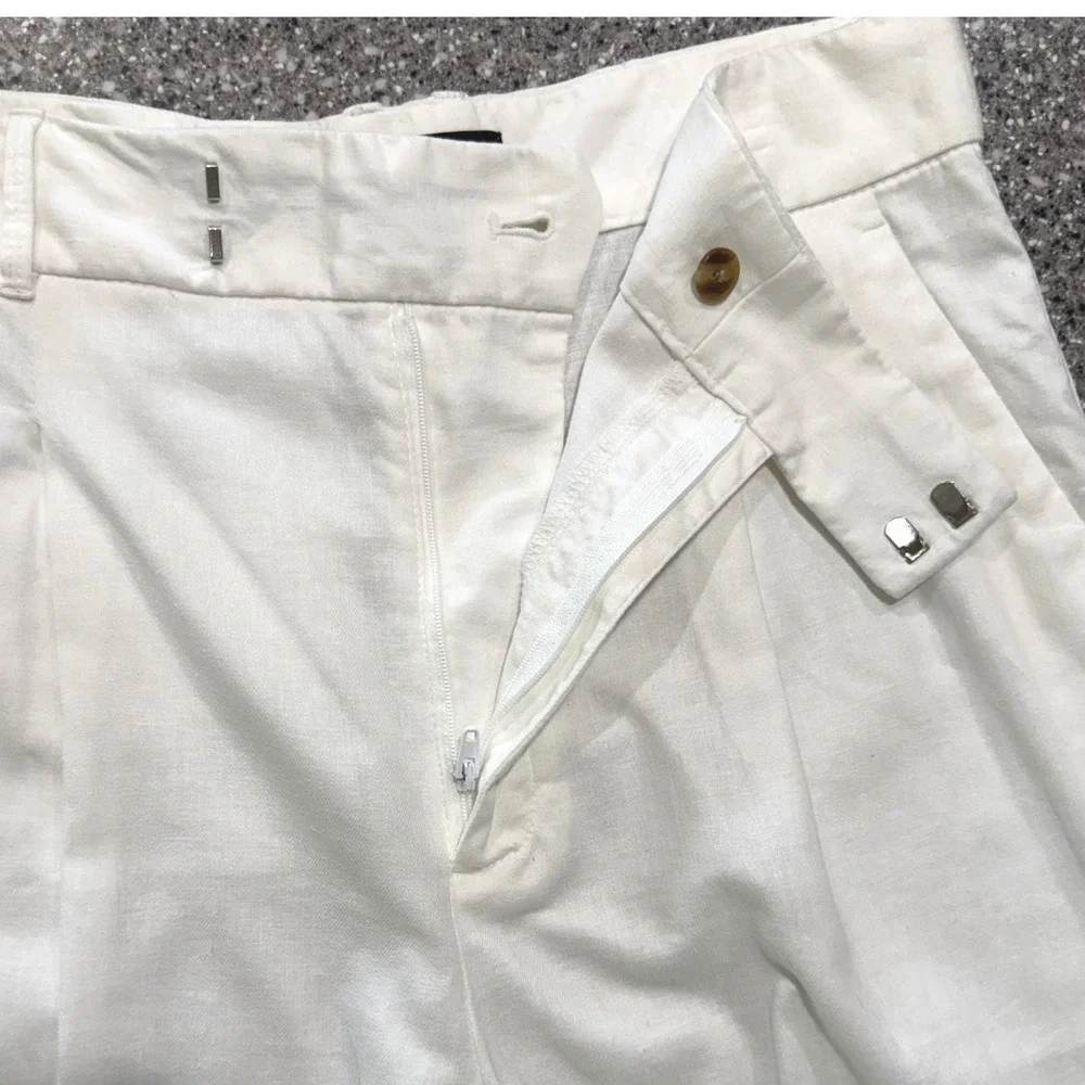 Banana‎ Republic Wide Leg Linen Blend Pants White High Rise Petite Preppy Luxury